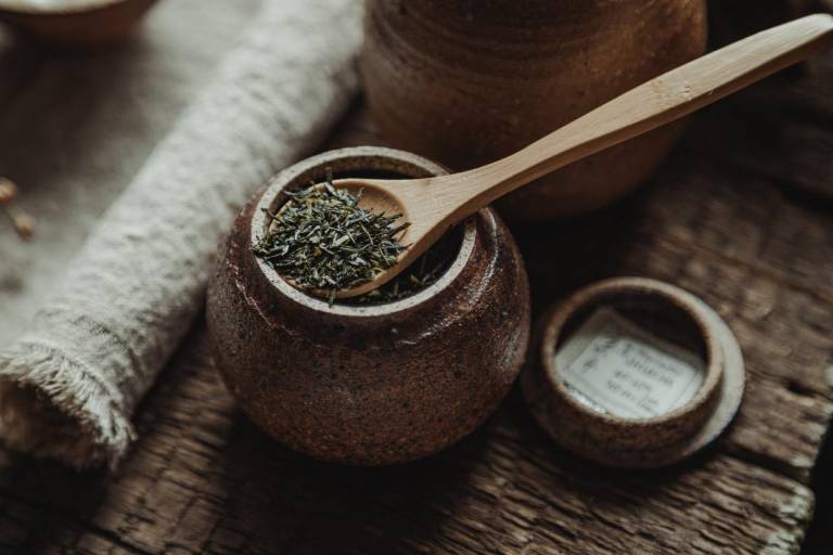 leftover green tea leaves