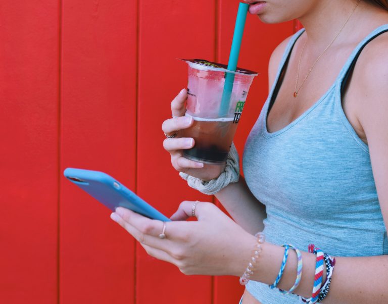 teenage girl drinking bubble tea